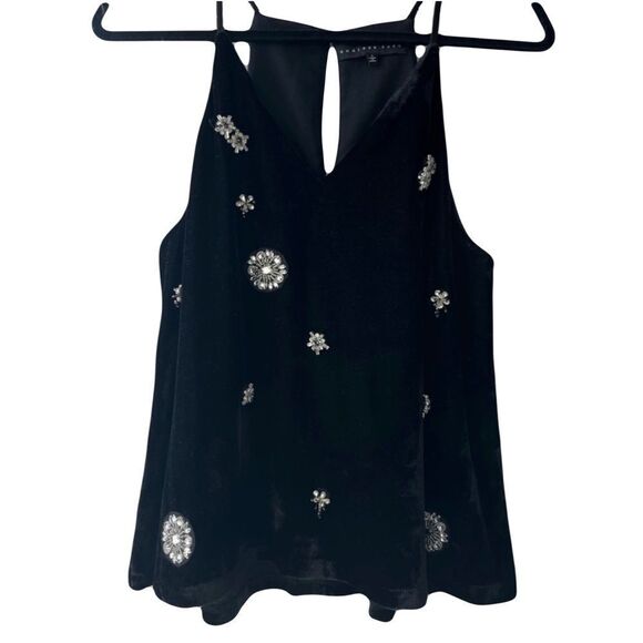 Endless Rose Black Velvet Cami with Crystal Embellishments Sz S - Picture 4 of 13